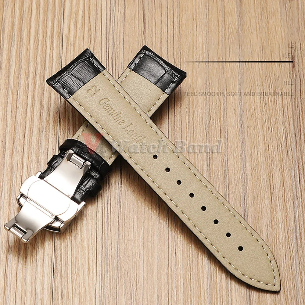 18mm 20mm 22mm 24mm Crocodile Pattern Straps for Wrist Bracelet for Seiko Vintage Leather Watch Band for Omega Butterfly Buckle