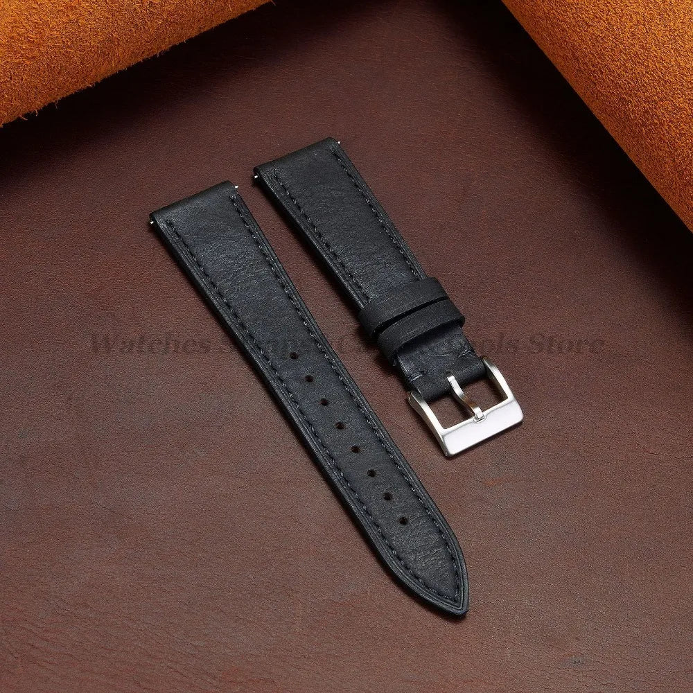 Crazy Horse Cowhide Leather Watch Strap 18mm19mm 20mm 21mm 22mm 24mm Butterfly Buckle Bracelet for Omega Smart Vintage Watchband