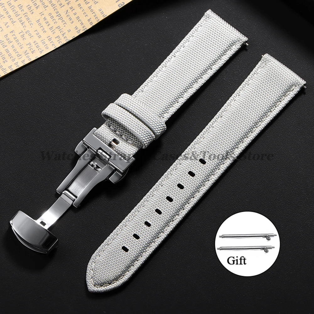 20mm 22mm Sailcloth Watch Straps for Omega for Seiko Watch Men Women Butterfly Buckle Nylon Quick Release Waterproof Watch Bands
