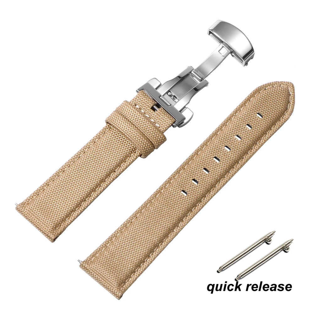 Canvas Nylon Watch Band Butterfly Buckle Quick Release Sailcloth Watch Strap for Omega 20mm 22mm Wrist Bracelet  for Seiko
