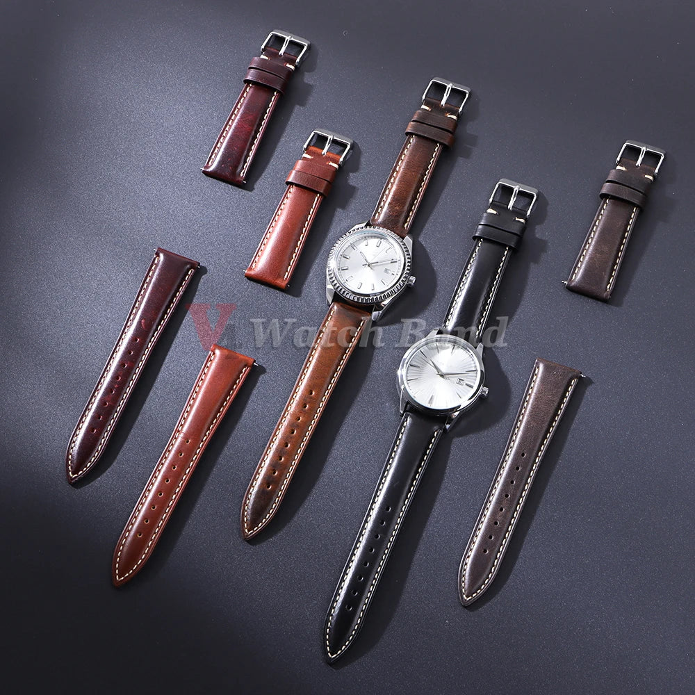 18mm 19mm 20mm 21mm 22mm Watchbands Handmade Retro Oil Wax Genuine Strap Quick Release Women Watch Band Accessories
