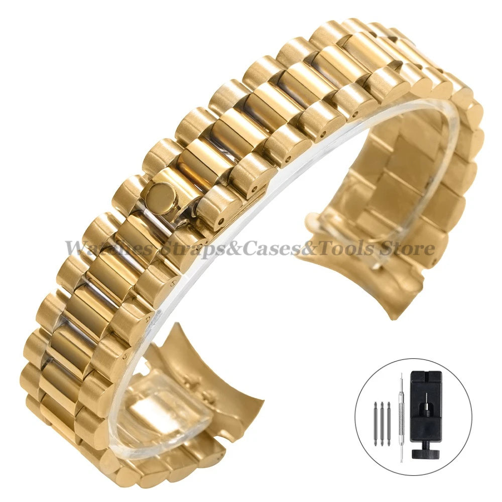 20mm Stainless Steel Watch Strap for Rolex for Water Ghost Wrist Band Silver Gold Curved End Bracelet Men Women Sport Watch Band