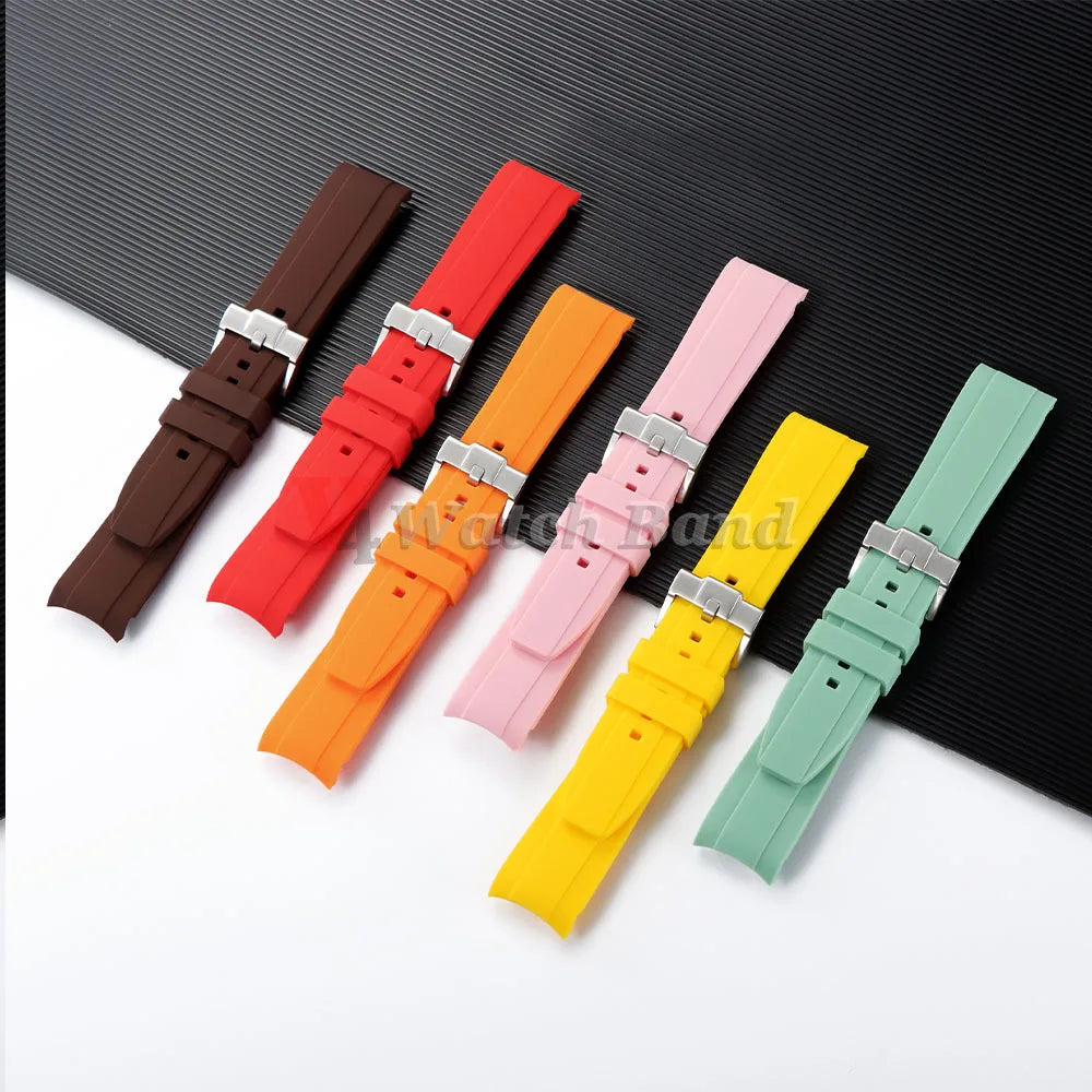 20mm 22mm Curved End Silicone Strap for Rolex for Omega for MoonSwatch Stainless Steel Gold Buckle Rubber Replacement Watch Band