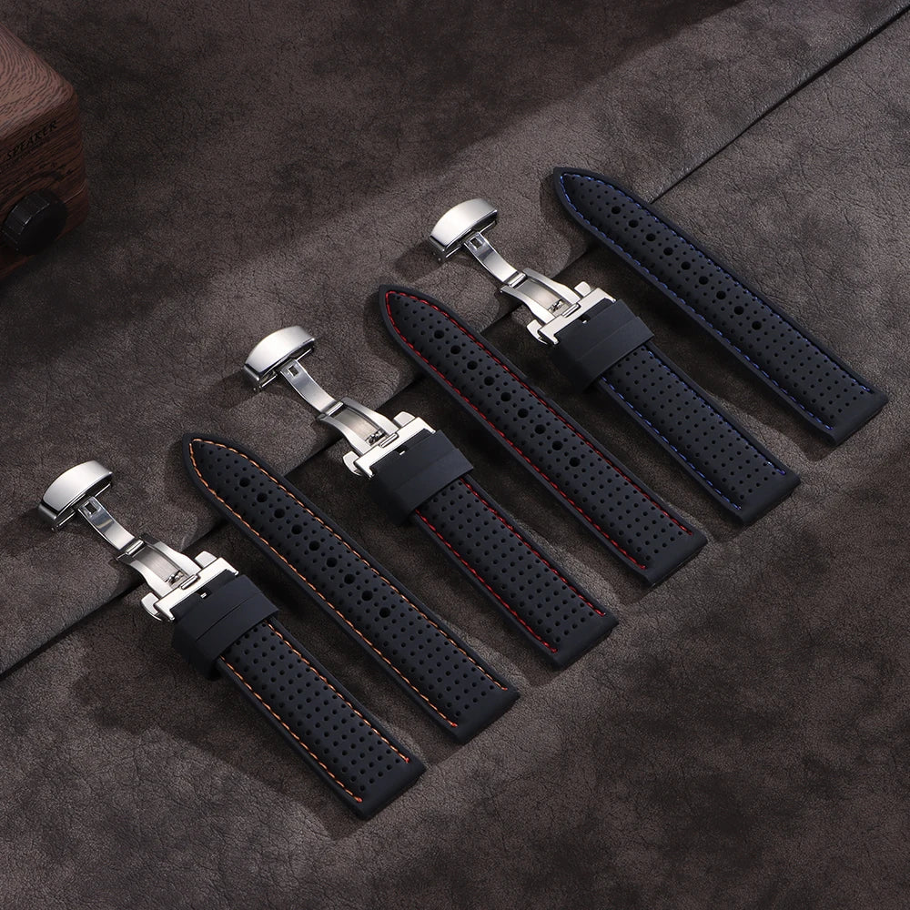 20mm 22mm 24mm Premium Silicone Watch Band Waterproof Soft Rubber Strap Breathable Watch Strap Replacement for Universal Watch