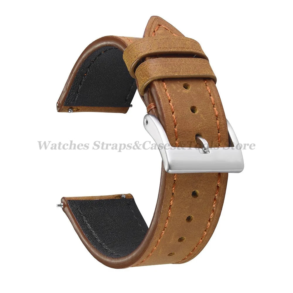 Crazy Horse Cowhide Leather Watch Strap 18mm19mm 20mm 21mm 22mm 24mm Butterfly Buckle Bracelet for Omega Smart Vintage Watchband