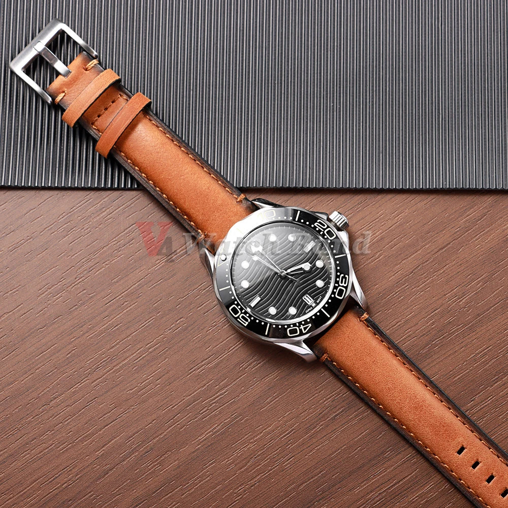 Cowhide Leather Watch Strap 20mm 22mm 24mm for Fossil Band for Samsung Galaxy Watch 7/6/5/4 Vintage Brown Quick Release Bracelet