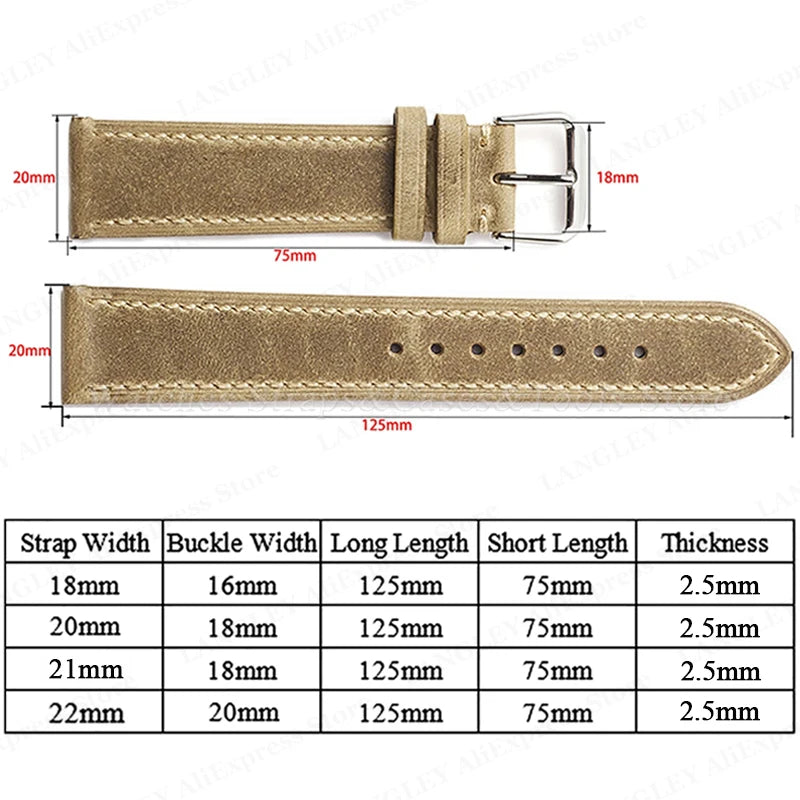 Vintage Genuine Leather Watchband Soft Cowhide Oil Wax Watch Strap for Omega 18mm 20mm 21mm 22mm for Huawei Watch Gt3/Gt4 Belt