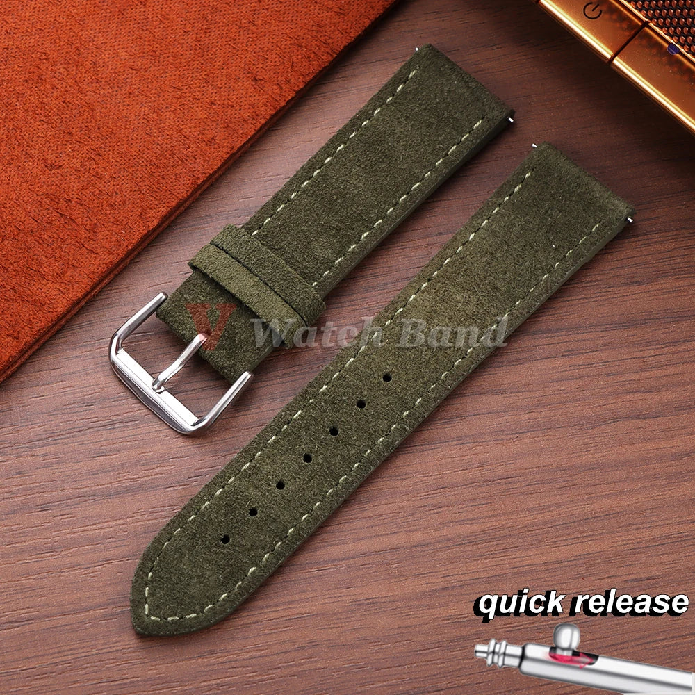 Vintage Suede Watch Strap 18 19mm 20mm 22mm for Seiko for Huawei Stitching Quick Release Bracelet for Samsung Watch 8/7/6/5/4/3