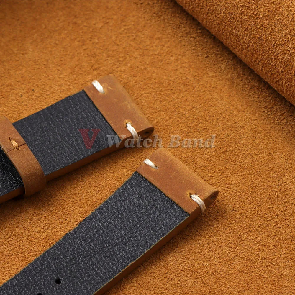 18/19/20/21/22/24mm Stitching Cowhide Strap for Omega for Wrist Bracelet for Seiko Vintage Leather Watch Band Butterfly Buckle
