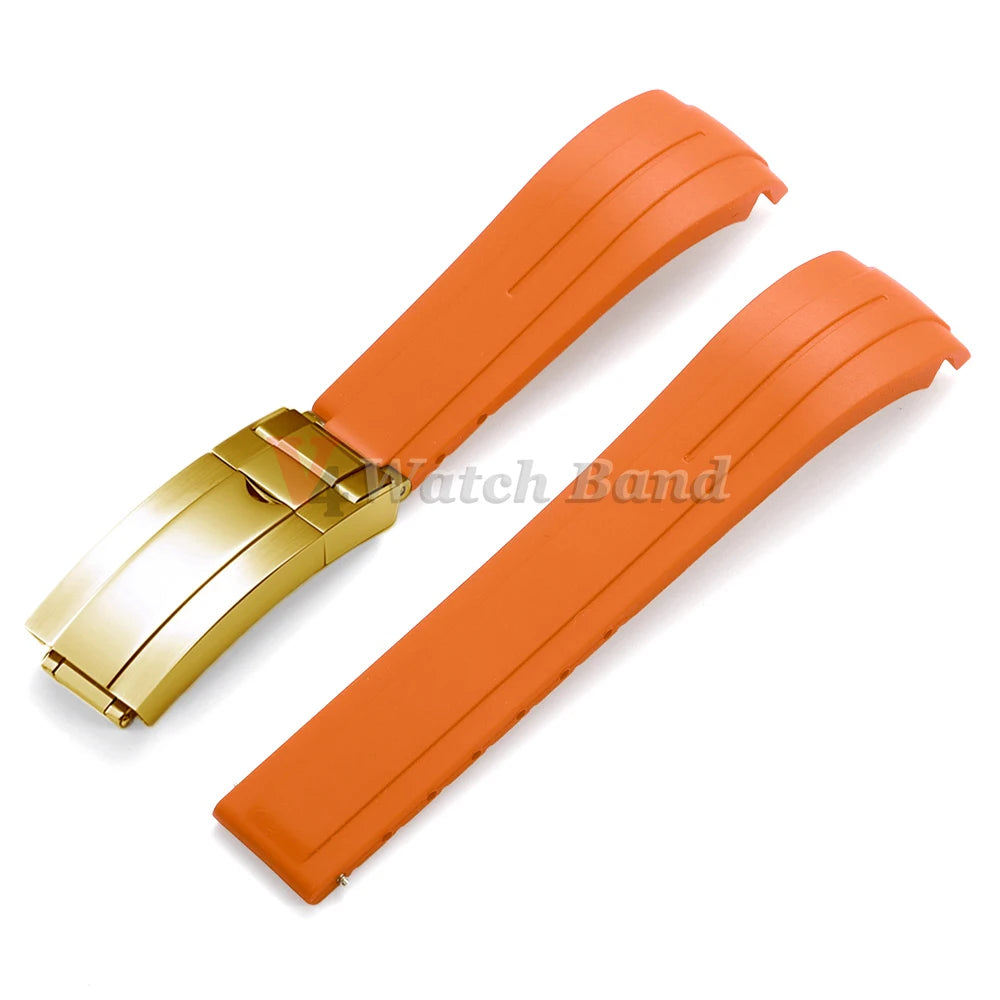 Curved End Rubber Watch Strap 20mm 21mm 22mm for Rolex for Water Ghost Waterproof Silicone Wrist Band Folding Buckle Bracelet