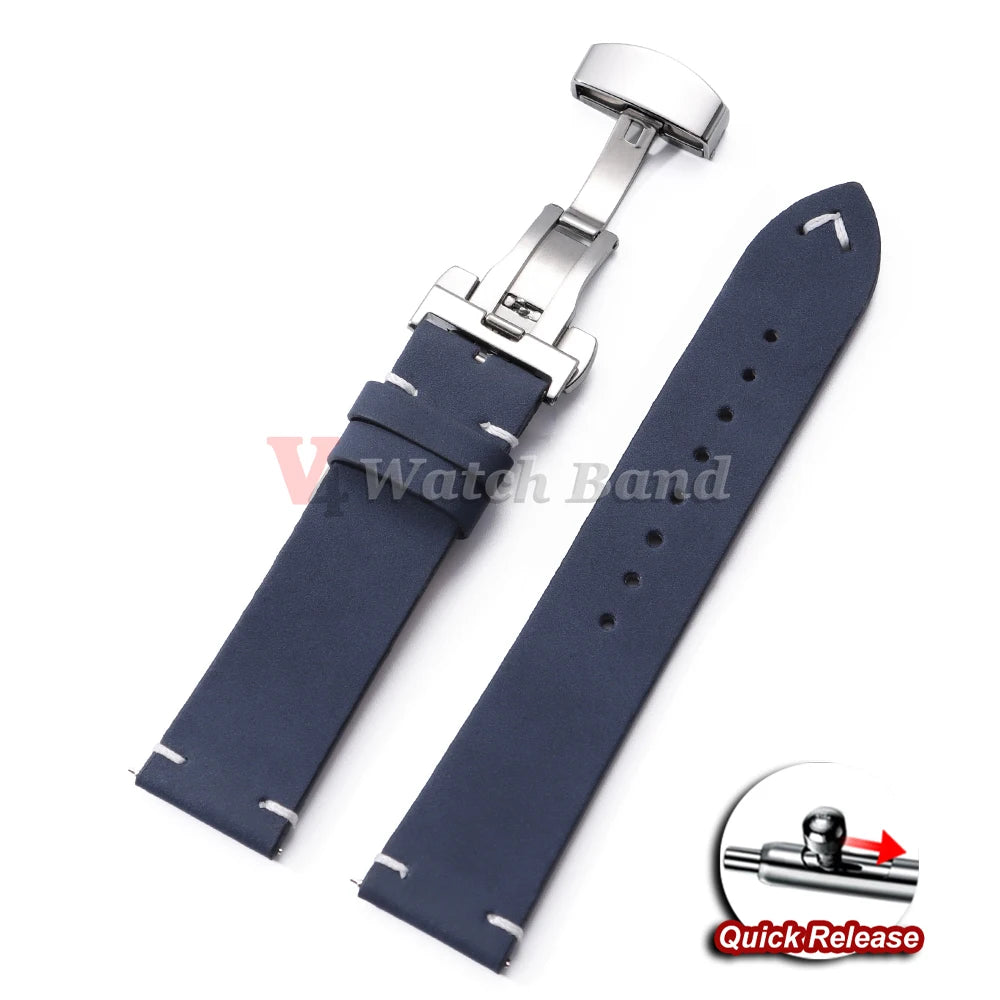 Watch Strap 18mm 20mm 22mm for Samsung Galaxy Watch 7/6/5/4 Butterfly Buckle Watchband Vintage Brown Quick Release Bracelets