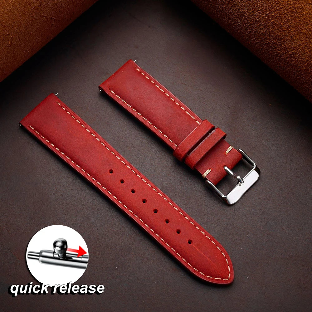 Cowhide Watch Strap 14mm 16mm 18mm 20mm 22mm 24mm Vintage Dark Brown Quick Release Watchband for Samsung Galaxy Watch 8/7/6/5/4
