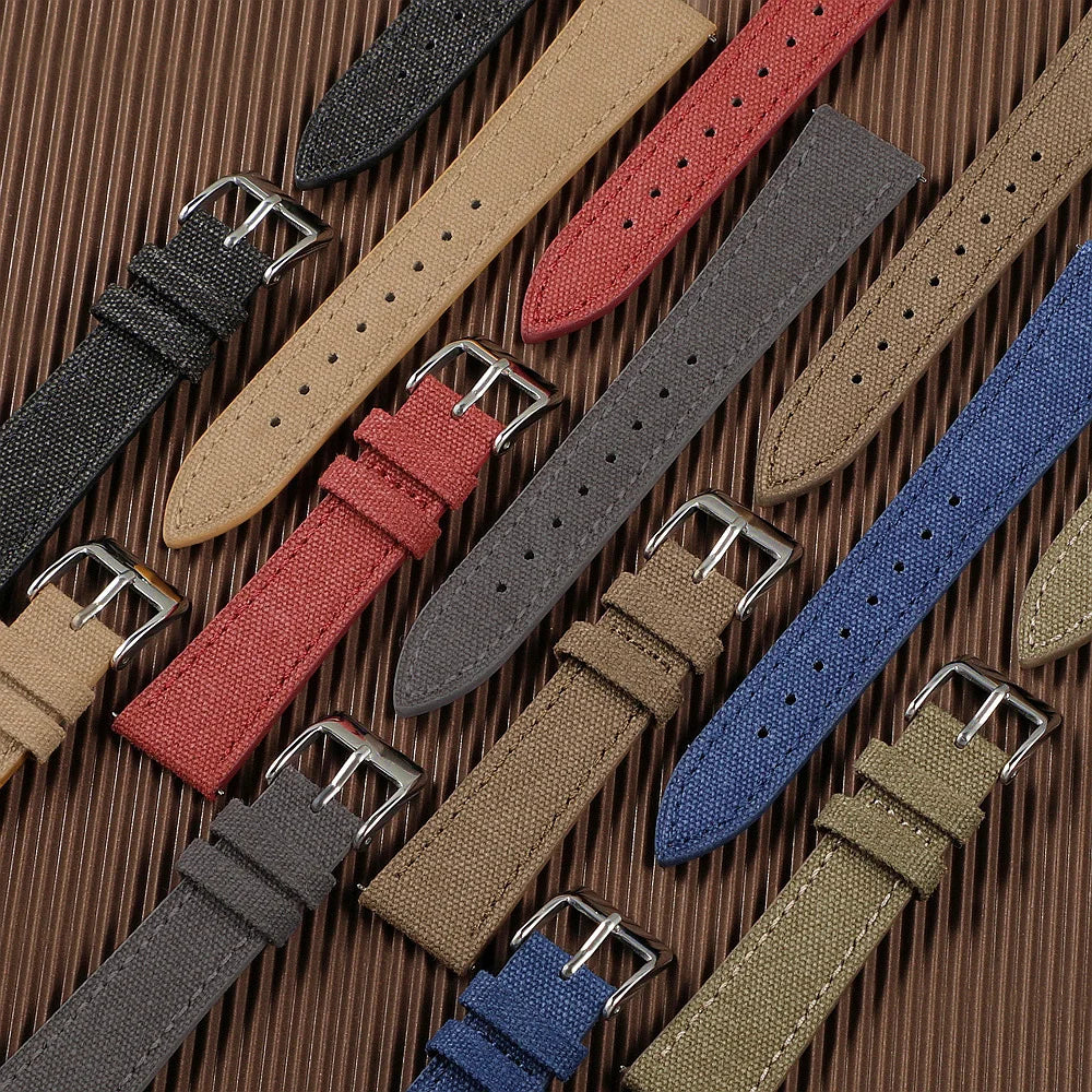 Taper Canvas Sailcloth Watch Strap 20mm 22mm Handcrafted Fabric Quick Release Watchband for Omega for Seiko