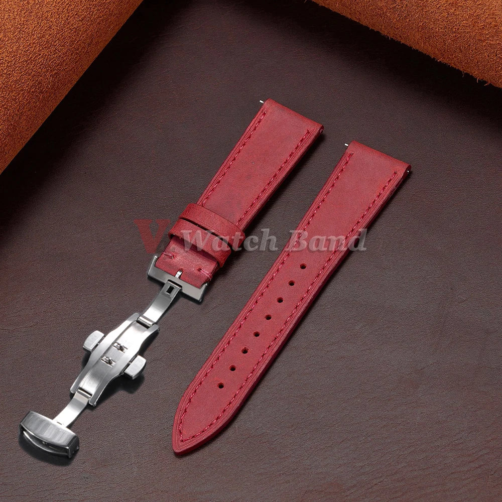 Vintage Leather Watch Band Butterfly Buckle Stitching Cowhide Strap for Omega 18/19/20/21/22/24mm for Wrist Bracelet for Seiko