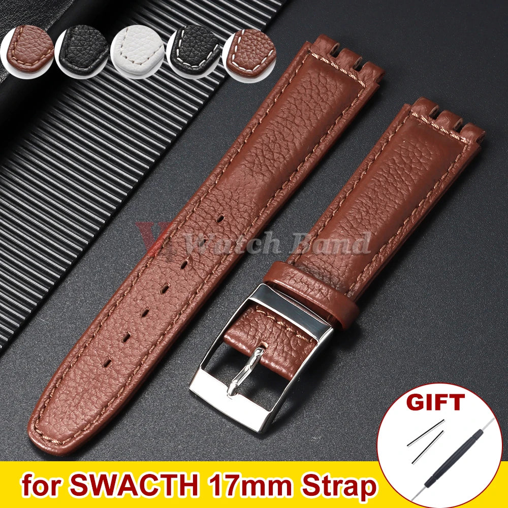 For SWATCH Watch Strap 17mm Genuine Cowhide Bracelet Calfskin Watch Band Men Women Waterproof Sport Replacement Watchband
