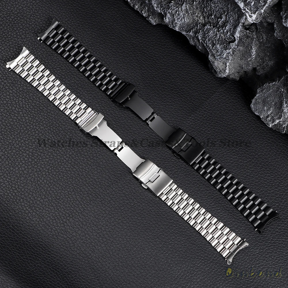 Luxury Curved Strap for Seiko SKX007 SKX009 Solid Stainless Steel Watch Band Three Beads 20mm 22mm Arc End Men Watch Accessories