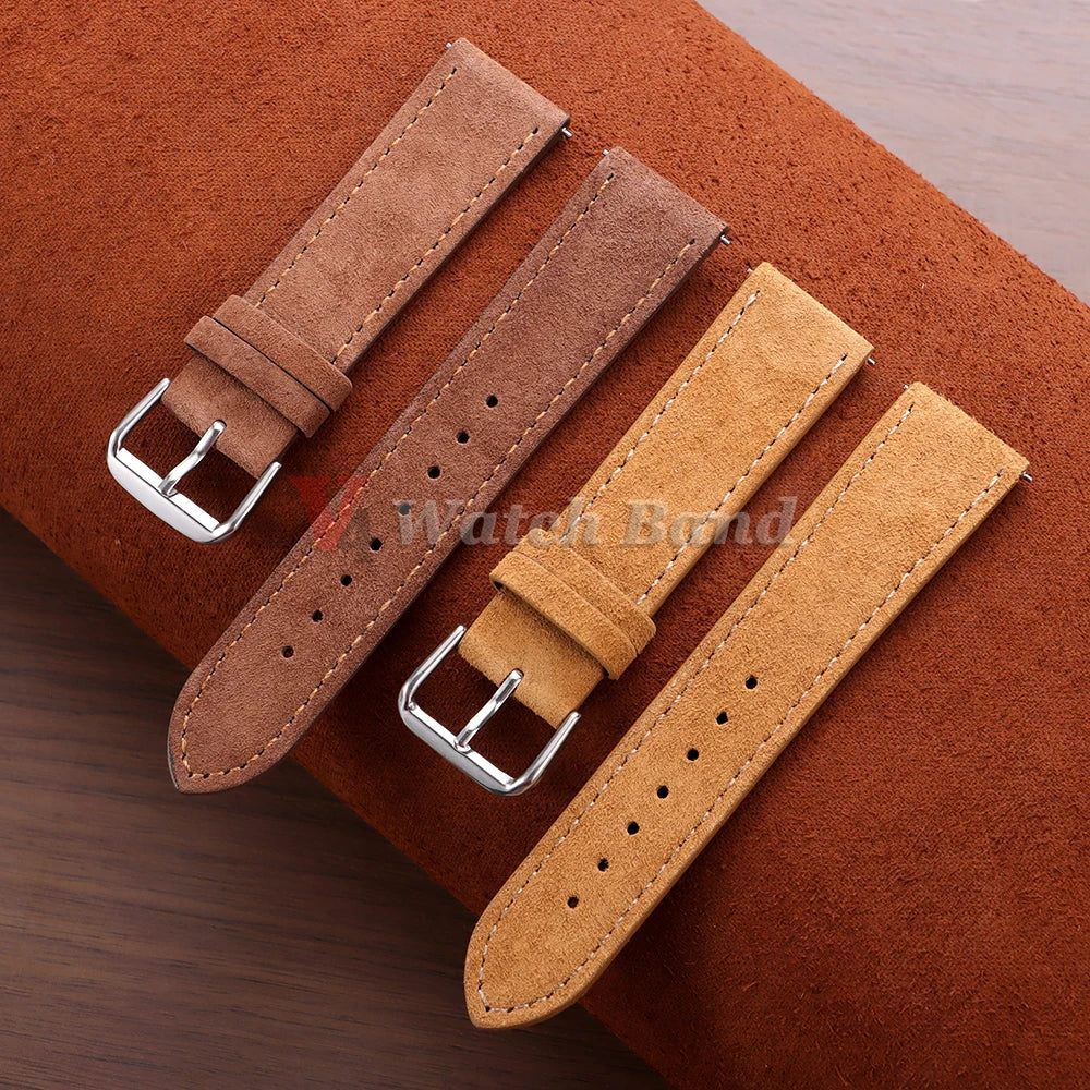 Vintage Suede Watch Strap 18 19mm 20mm 22mm for Seiko for Huawei Stitching Quick Release Bracelet for Samsung Watch 8/7/6/5/4/3