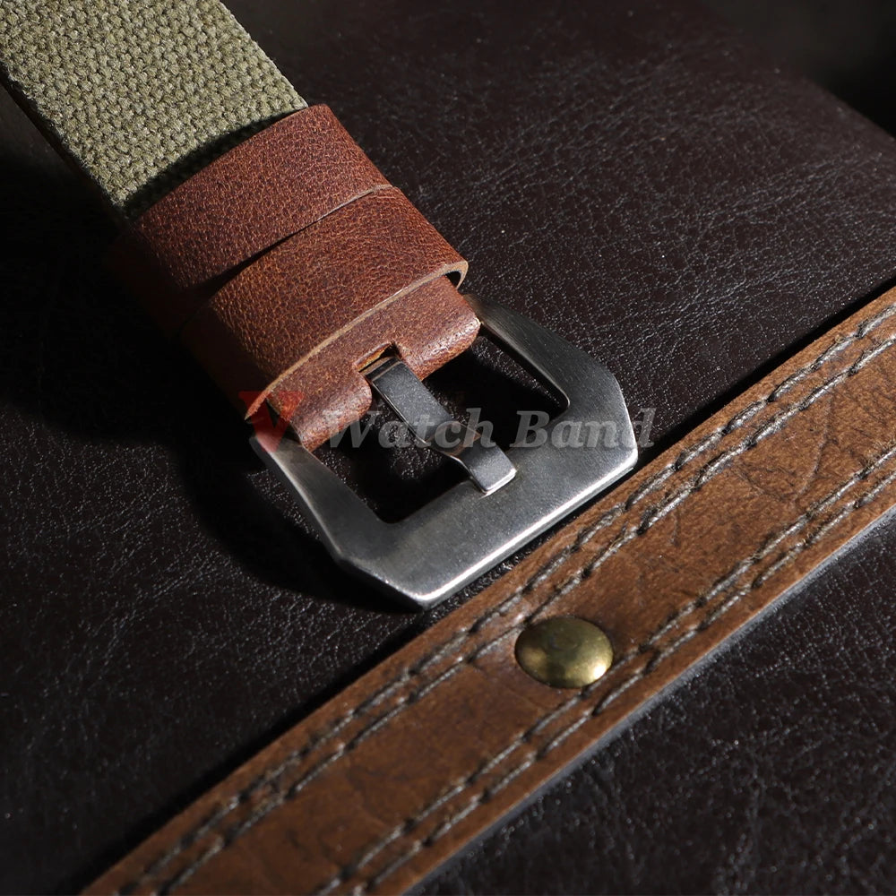 For Panerai for Omega Handmade Canvas Leather Watch Strap 20mm 22mm 24mm Army Green Men Women Watch Bracelet Military Watchband