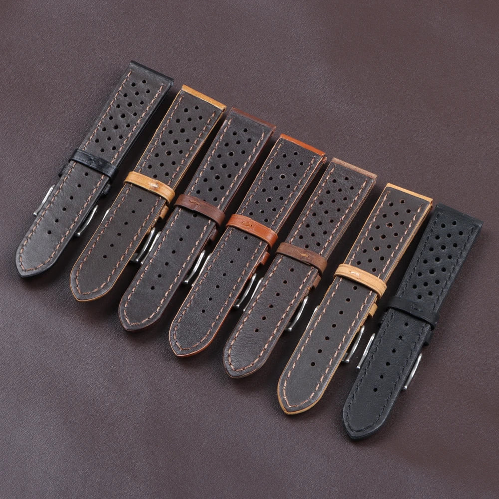 Genuine Cowhide Leather Strap for Samsung Galaxy Watch 6 5 4 Breathable Retro Wristband for Seiko Bracelet for Omega 18/20/22mm