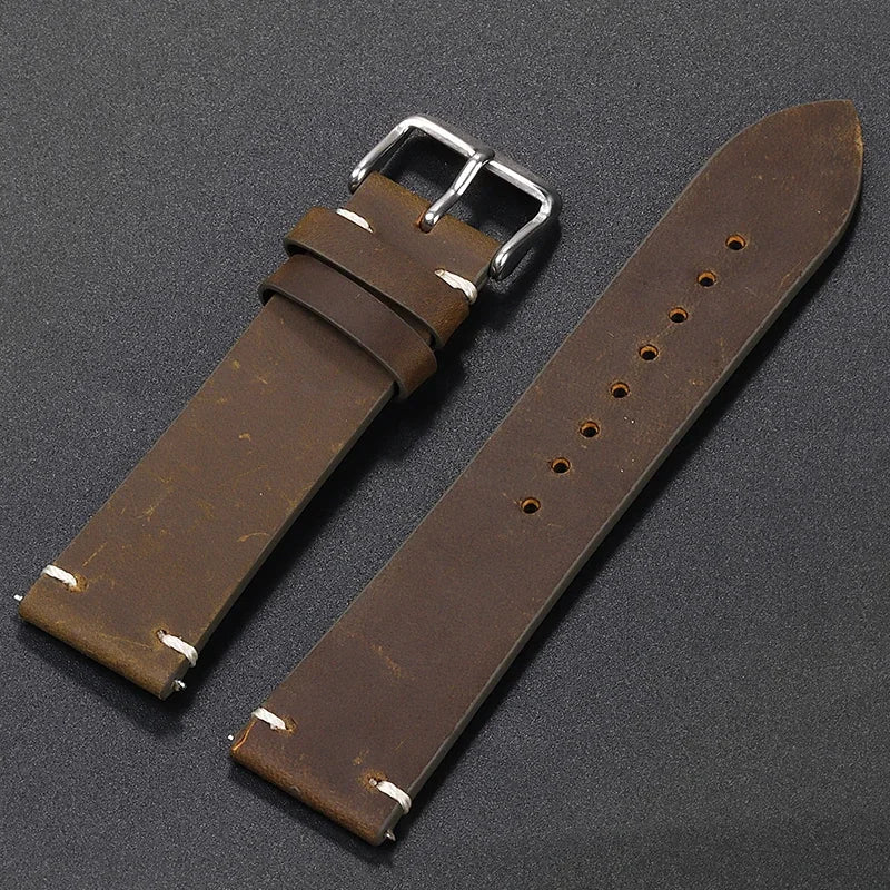 Stitching Cowhide Strap for Omega for Seiko 18/19/20/21/22/24mm Wrist Bracelet Vintage Brown Leather Watch Band Butterfly Buckle