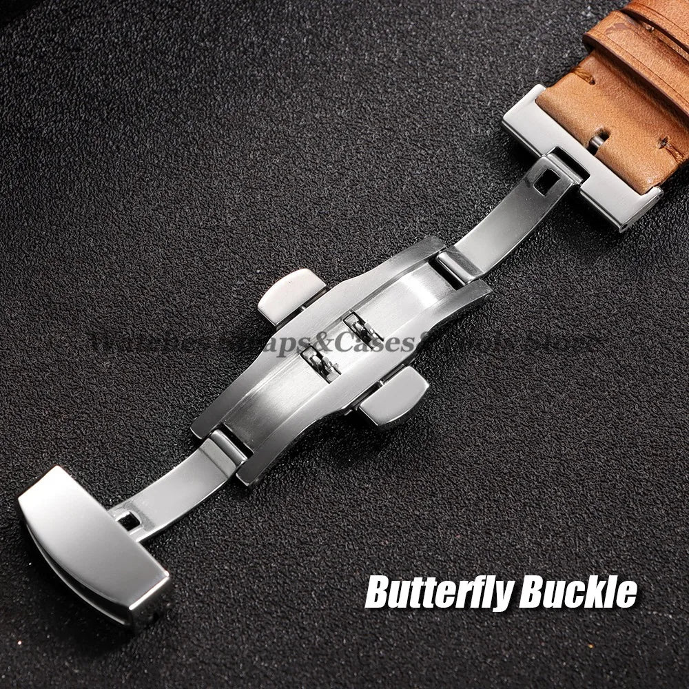 Genuine Calfskin Leather Watchband for Omega Business Wrist Band for Seiko 22mm 20mm 18mm Butterfly Buckle Breathable Men Straps