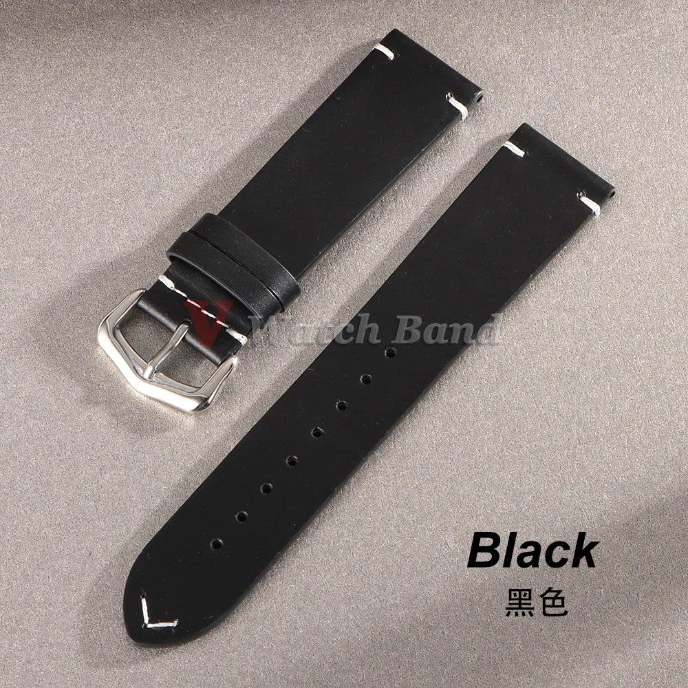 18mm 20mm 22mm Vintage Oil Wax Cowhide Watchband 19mm 21mm 24mm Replace for Omega Wristband Stitching Strap for Seiko Watch Band