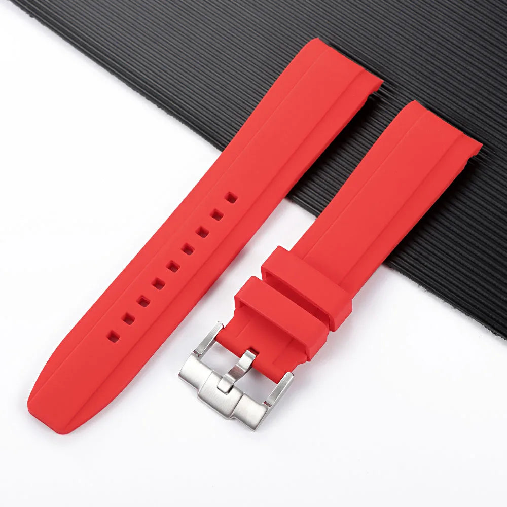 20mm 22mm Curved End Silicone Strap for Rolex for Omega for MoonSwatch Stainless Steel Gold Buckle Rubber Replacement Watch Band
