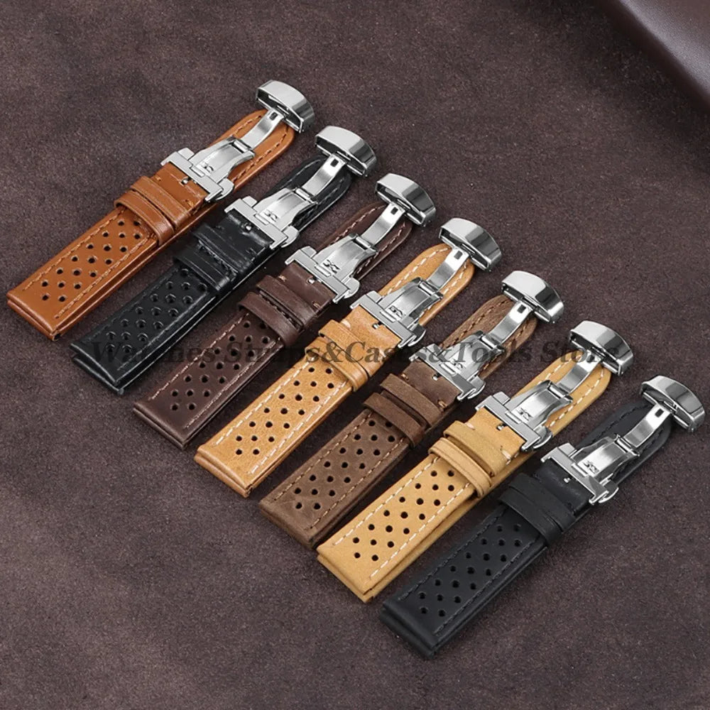 Genuine Calfskin Leather Watchband for Omega Business Wrist Band for Seiko 22mm 20mm 18mm Butterfly Buckle Breathable Men Straps