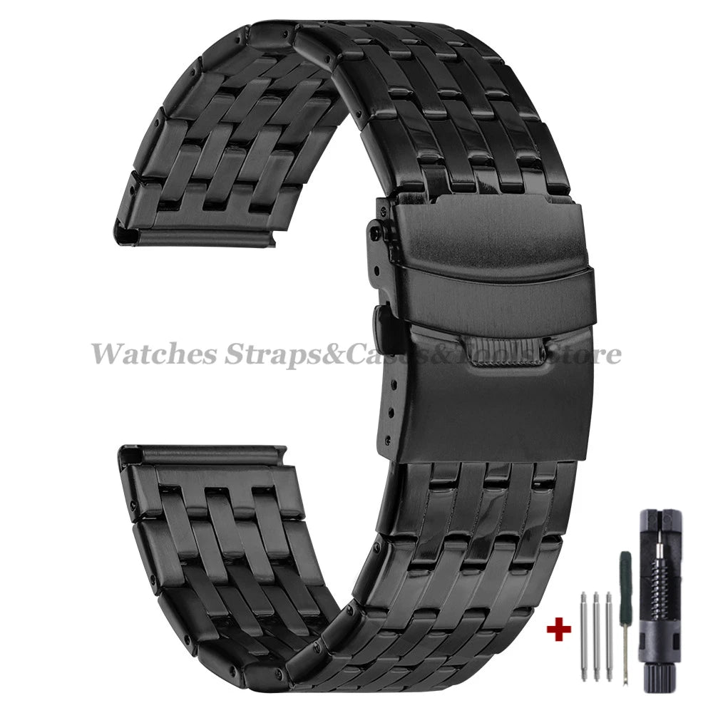 20mm 22mm Stainless Steel Metal Watch Strap for Seiko for Huawei Watch Universal Bracelet Sport Wristband Folding Clasp Bracelet