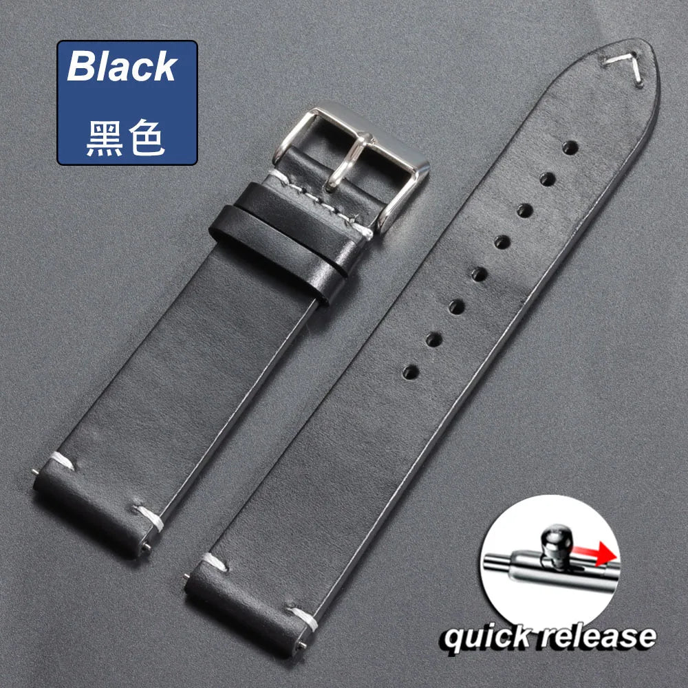 18mm 20mm 22mm 19mm 21mm 24mm Vintage Oil Wax Leather Watchband Wristband Stitching Cowhide Strap for Omega for Seiko Watch Band