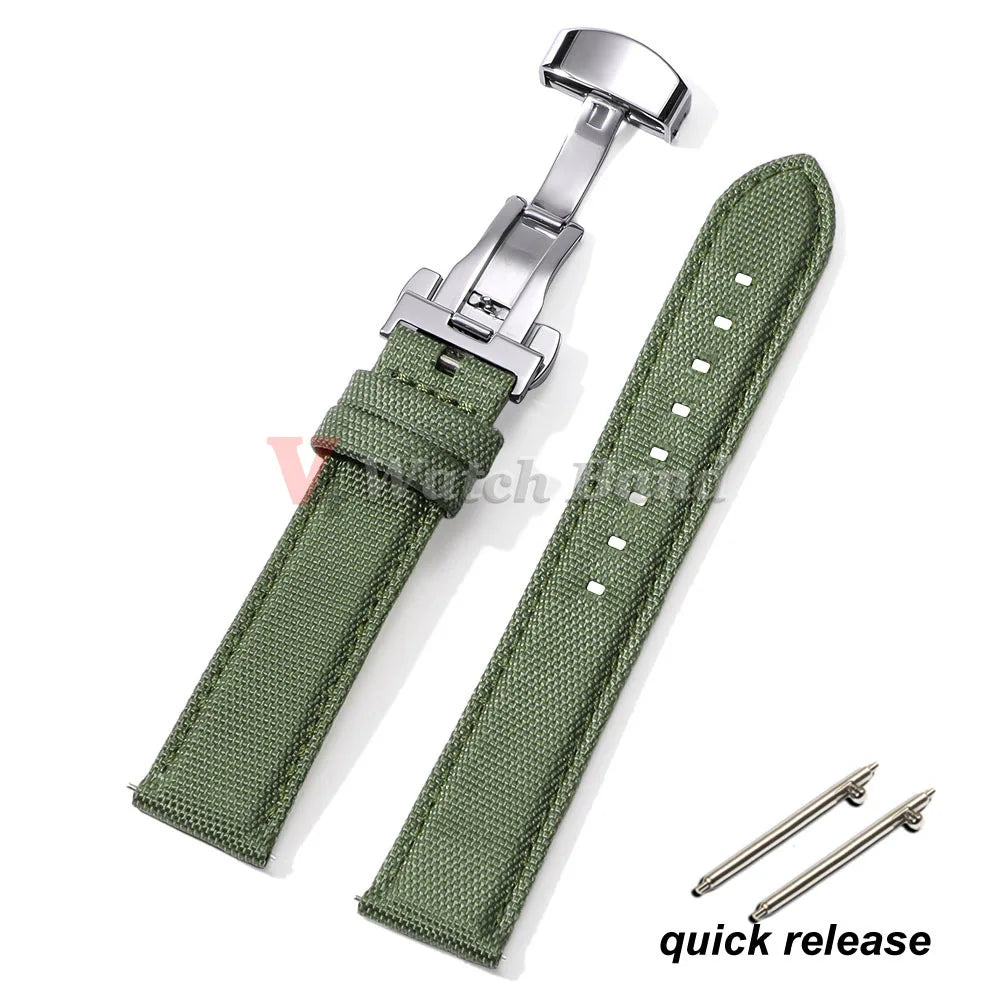 Sailcloth Watch Strap 20mm 22mm Nylon Butterfly Buckle Bracelet for Omega for Seiko Business Men Women Quick Release Watchband