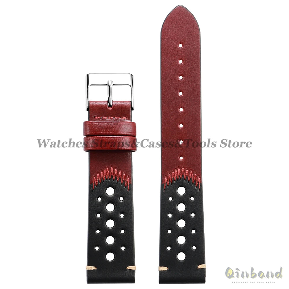 20mm 22mm Vintage Oil Wax Leather Watchband Breathable Porous Wristband Stitching Cowhide Strap for Omega for Seiko Watch Bands