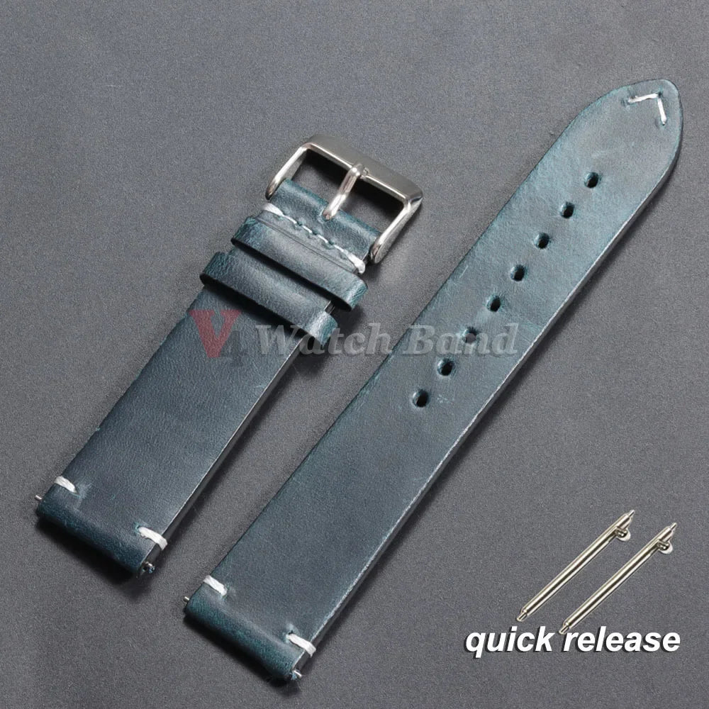 18mm 20mm 22mm Vintage Oil Wax Leather Watchband 19mm 21mm 24mm Wristband Stitching Cowhide Strap for Omega for Seiko Watch Band