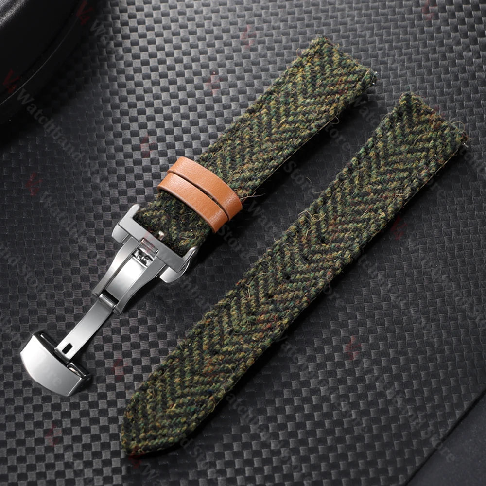 18mm 20mm 22mm Watch Strap Two-Sided Nylon Cowhide Watchband Quick Release Band Sport Wristband Butterfly BuckleBelt Accessories