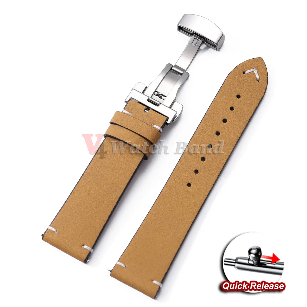 Watch Strap 18mm 20mm 22mm for Samsung Galaxy Watch 7/6/5/4 Butterfly Buckle Watchband Vintage Brown Quick Release Bracelets