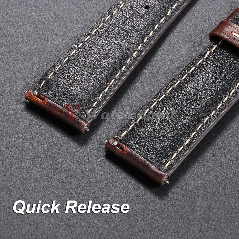 18mm 19mm 20mm 21mm 22mm Universal Vintage Watch Strap Butterfly Buckle Brown Head Layer Cowhide Watchband Bracelet Accessories