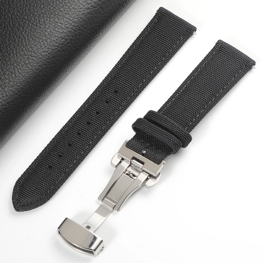 Quick Release Nylon Sailcloth Watch Strap 18mm 19mm 20mm 21mm 22mm 24mm Butterfly Buckle Band For Omega For Seiko Watchband