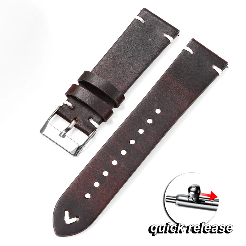 18mm 20mm 22mm Bracelet Quick Release Oil Wax Stitching Cowhide Strap for Omega for Seiko Vintage Leather Watch Band