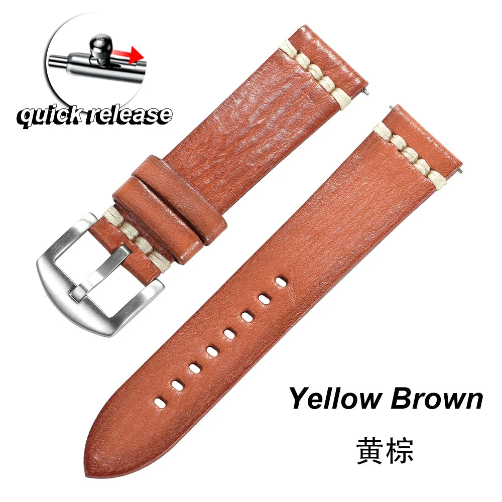 Stitching Calfskin Watch Strap 18mm 20mm 22mm 24mm for Samsung Vintage Cowhide Watchband for Tudor for Seiko Men Wrist Bracelet