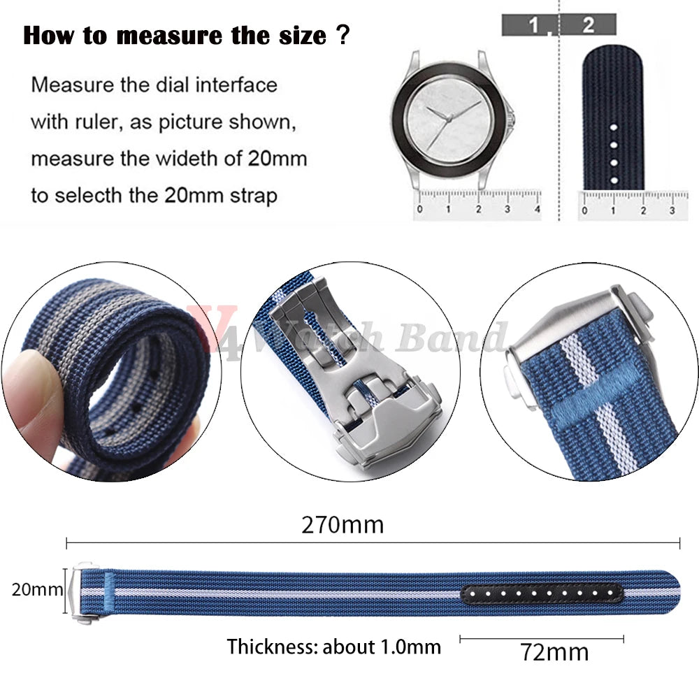 20mm Nylon Watch Strap for Seiko for Tudor Loop Fastener Watch Band for Omega Men Women Military Sport Waterproof Wrist Bracelet