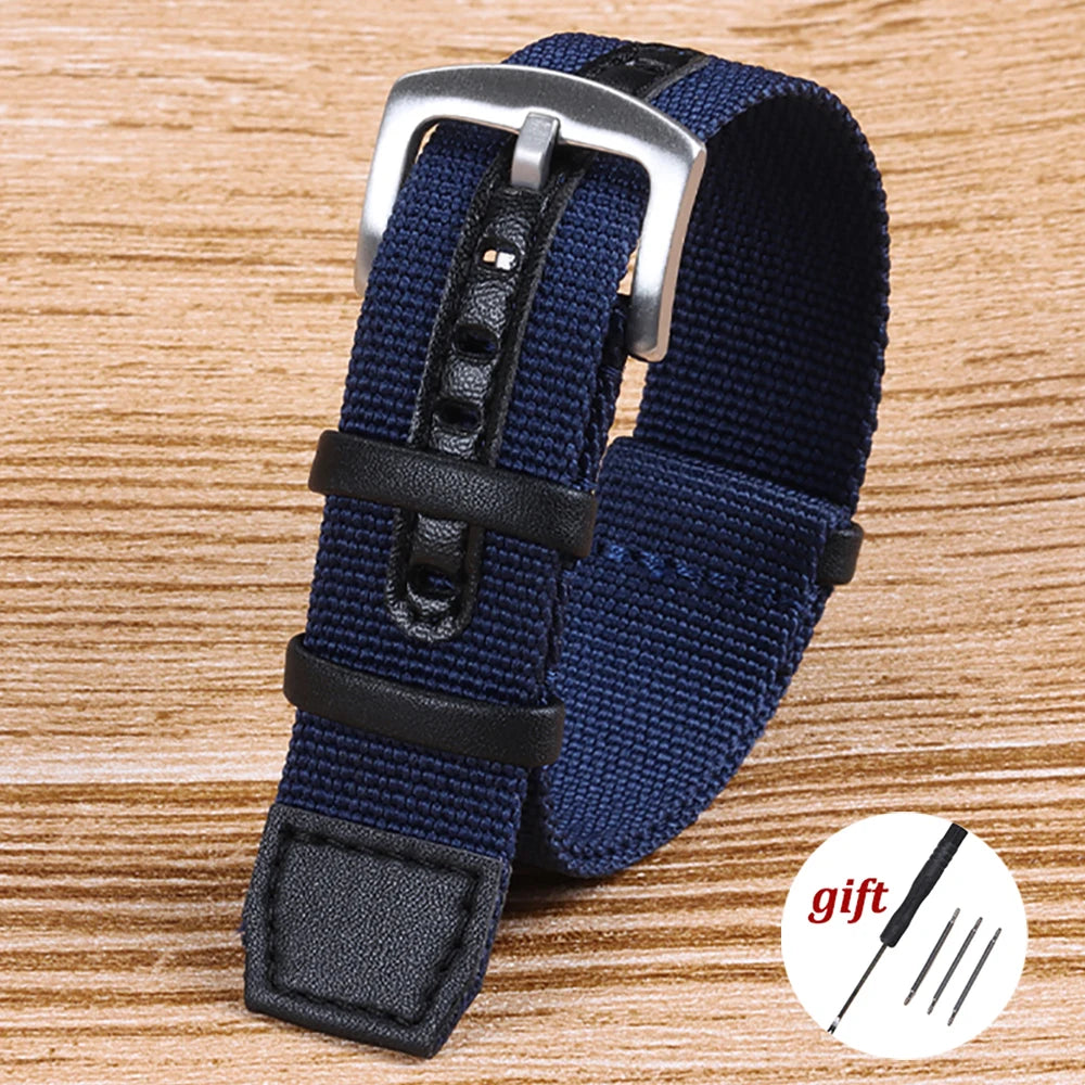 Canvas Durable Nylon Patch Leather Straps for Rolex Watchband for Omega Watch Bracelet for Seiko Replacement Wristband 20mm 22mm