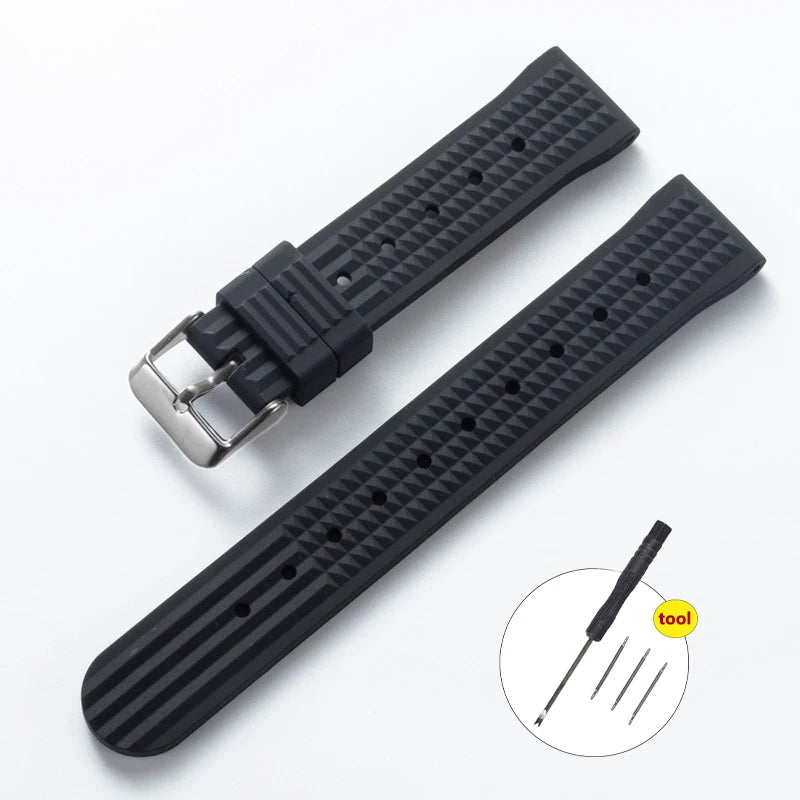 Premium Rubber Watch Band for Seiko Fast Release Soft Universal Flat-end 20MM 22MM Rubber Strap Replacement for 7.3inch Wrist