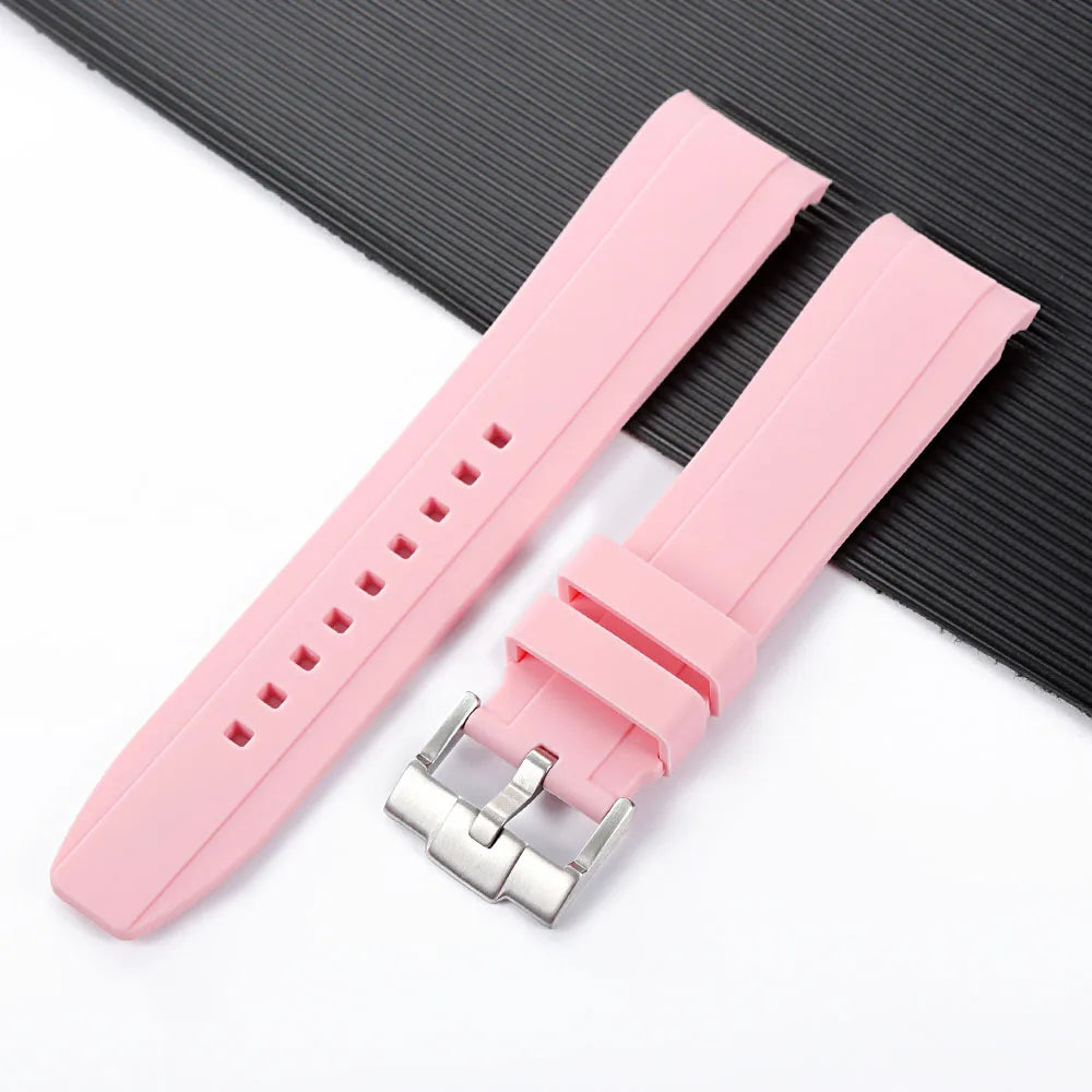 20mm 22mm Curved End Silicone Strap for Rolex for Omega for MoonSwatch Stainless Steel Gold Buckle Rubber Replacement Watch Band