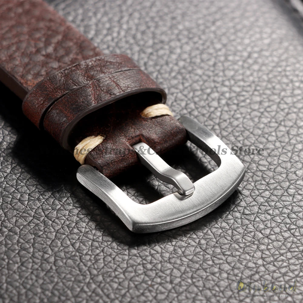 18mm 20mm 22mm Genuine Leather Watchband Old Black Brown Men Women Vintage Handmade Stitching Bracelet for Seiko for Omega Strap