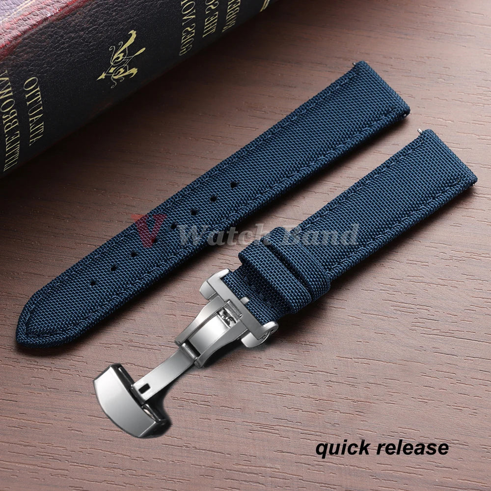 Quick Release Nylon Watchband Sailcloth Watch Strap 20mm 22mm for Omega for Seiko Business Butterfly Buckle for Tudor Men Women