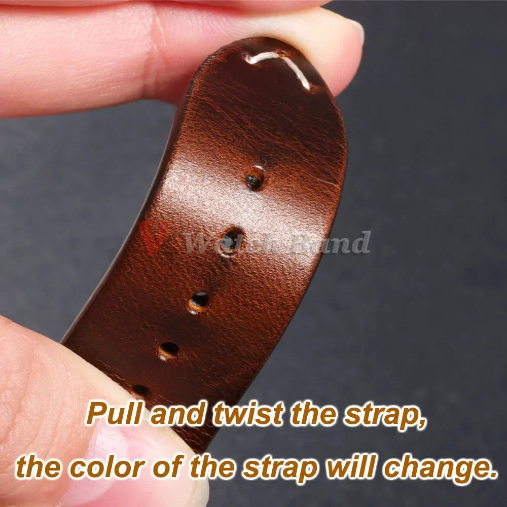 18mm 20mm 22mm 19mm 21mm 24mm Vintage Oil Wax Leather Watchband Wristband Stitching Cowhide Strap for Omega for Seiko Watch Band