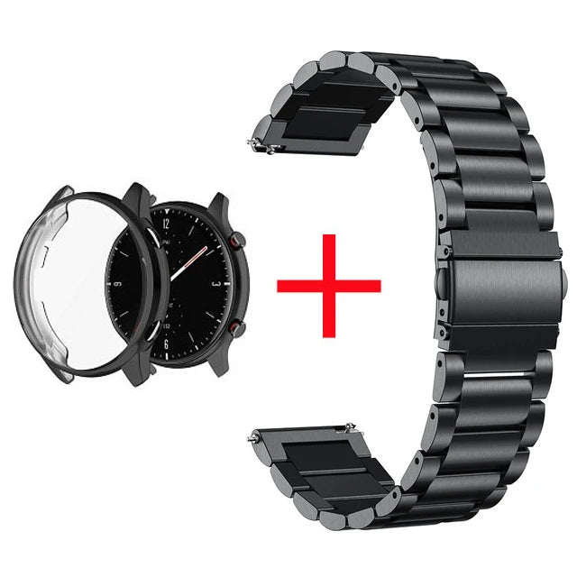 2 in 1 Case & Band For Amazfit GTR3 GTR 3 Pro Stainless Steel Strap Clear Protective Cover Bumper Set Smart Watch Accessories