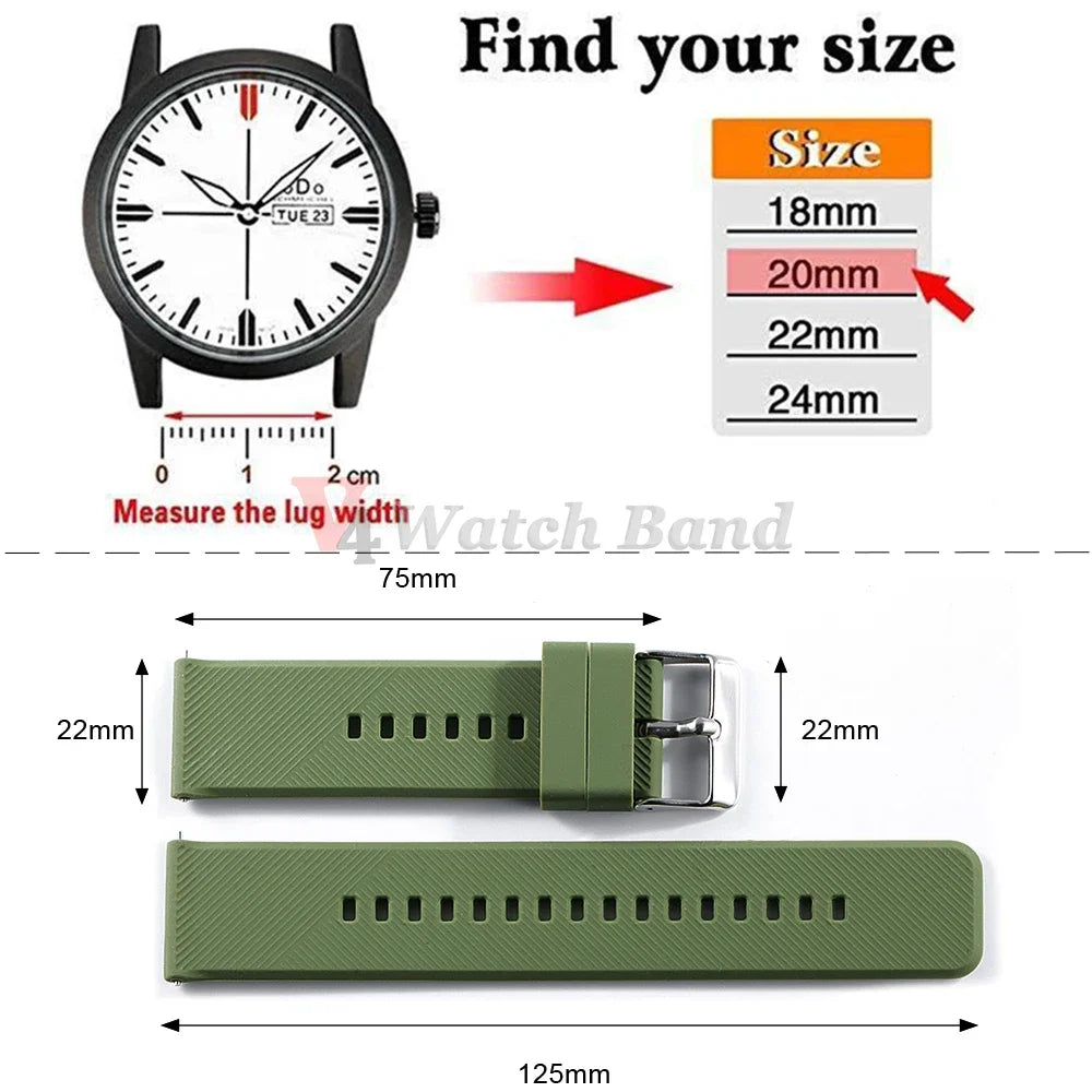 18mm 19mm 20mm 21mm 22mm Watch Band for Samsung Galaxy3 4 5 Quick Release Silicone Strap for Huawei GT2/GT3 Smart Watch Bracelet
