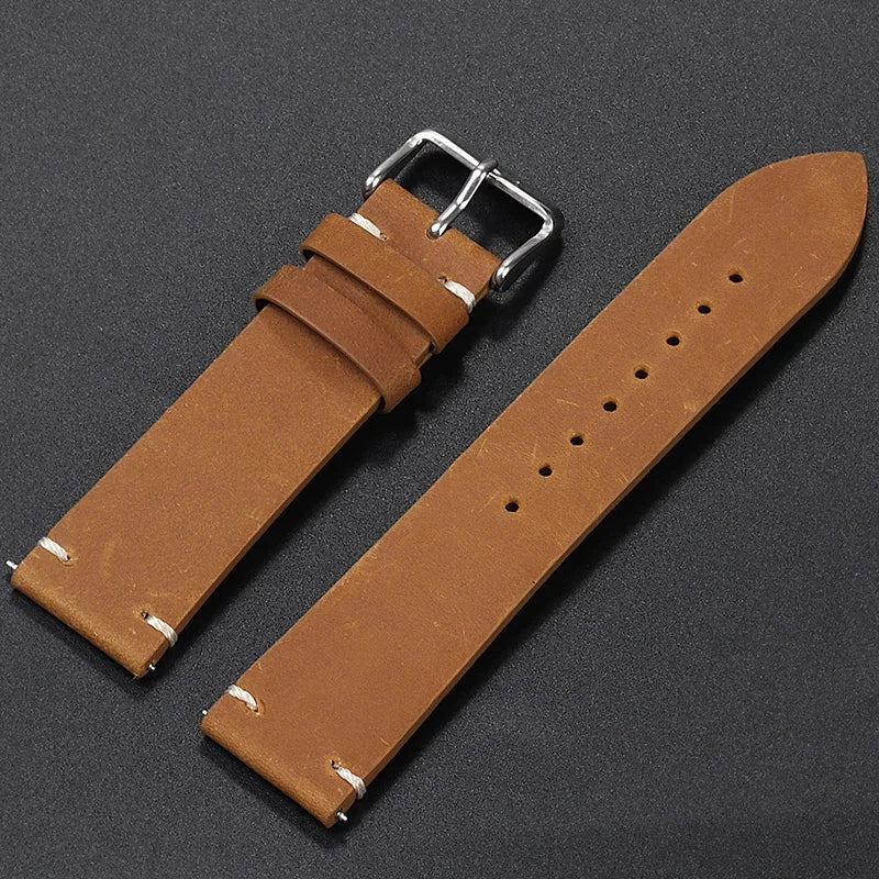 Stitching Cowhide Strap for Omega for Seiko 18/19/20/21/22/24mm Wrist Bracelet Vintage Brown Leather Watch Band Butterfly Buckle