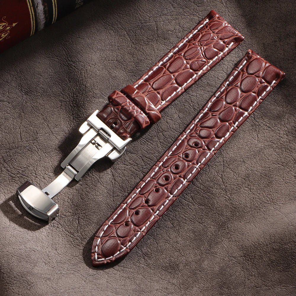 16/17/18/19/20/21/22/24mm Leather Straps Crocodile Pattern Cowhide Business Watch Band Universal Men Women Bracelet Wrist Belt
